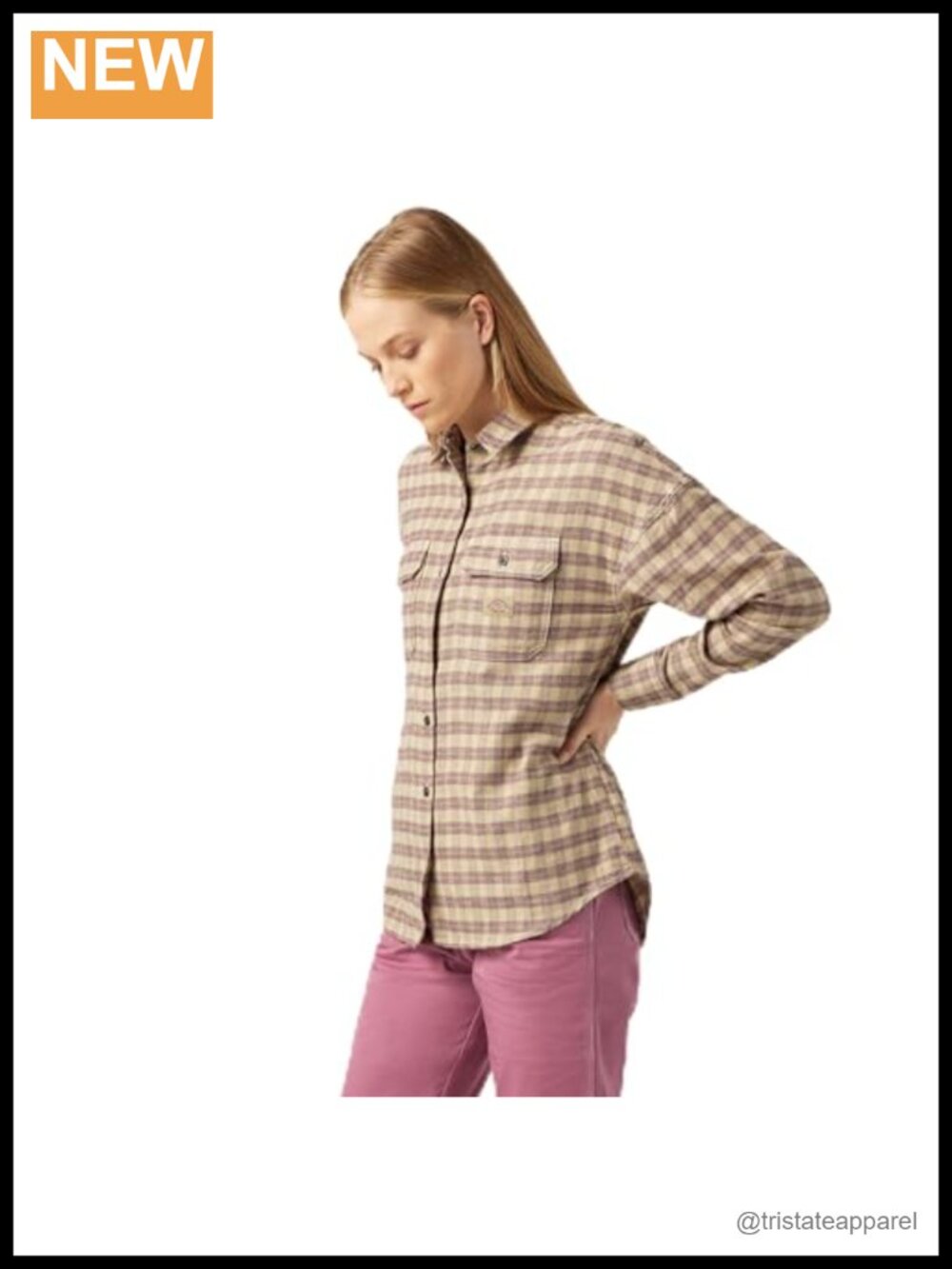 Dickies Women's Long Sleeve Flannel Shirt - 100% Cotton Plaid Brush